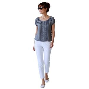 Sophie Max Simona Cotton Blouse XL Black Grey  Cottagecore Peasant Top Casual